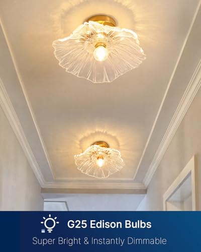 Image of FLSNT G25 Clear LED Bulbs, 40W Eqv, 400LM, 2700K, E26, 12 Pack | Dimmable, CRI90+, amber glass, UL listed, instant on, for bathroom vanity, mirror lighting, living room decor