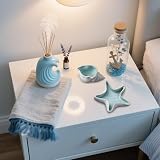 Machify Ceramiczny zestaw naczyń na biżuterię, taca na drobiazgi z muszlą i naczyniem z rozgwiazdą, do dekoracji domu na wybrzeżu i komody, biały + niebieski organizer na biżuterię