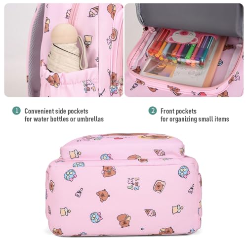 3Pcs Set Capybara Backpack, Cute Kawaii Rucksack with Cartoon Capybara Pattern, Large Capacity Book Bag, Lightweight Laptop Bag, Adorable Going Out Daypack Bag for Travel, Commuting, Shopping4