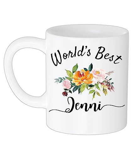 Coffee Mug Personalized Coffee Mug Customized Worlds Name Jenni Mug, Name and Flower Gift, Mothers Day Gift for Mother. Girl. Wife Mug, Mothers Day Mug, Funny Coffee Mug, Name Ever 11oz White 200741