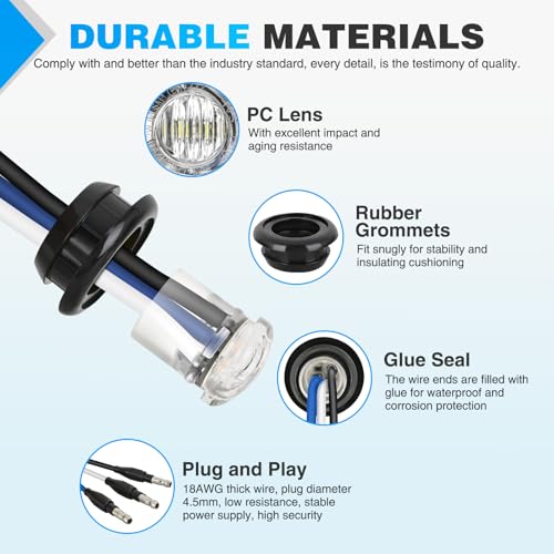 Image of Nilight 3 /4 Inch Dual Color Marker Light Blue and White Clearance Lights | 10PCS Auxiliary Side Lamp w /3 Pin Plug IP68 Waterproof Fits Trailers Trucks Campers RVs ATVs UTVs
