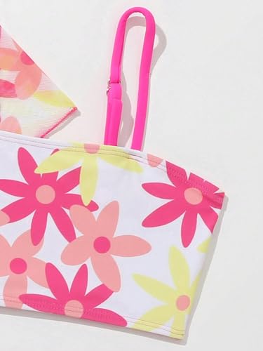 Verdusa Toddler Girl's 3 Piece Swimsuit Floral Print Ruffle Trim Bikini Swimsuit with Kimono Cover Up3