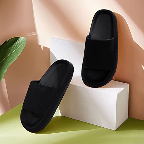 Shevalues Pillow Soft Slide Sandals For Women Men Non-Slip Shower Shoes Bath Slippers Summer Beach Slides Black 39-40 thumb #1