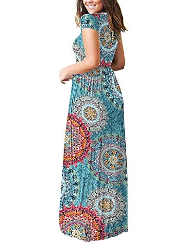 Image of AUSELILY Women's Summer Short Sleeve Loose Plain Casual Long Maxi Dresses | Year Round wear solid floral print, Casual wear, Empire waist, Floor length, Side pockets