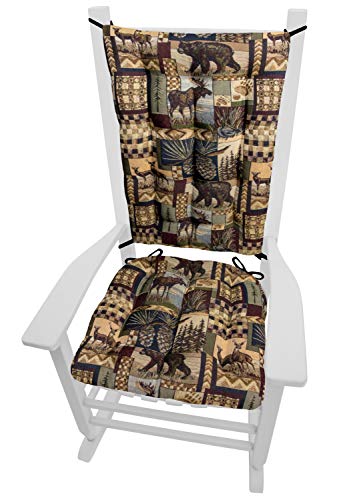 Peters Cabin Rocking Chair Cushions with Ties - Size Extra-Large - Latex Foam Fill Cushion - Woodlands Rustic Lodge & Lake House Décor (Bear, Moose, Deer, Pine Cones, Waterfowl)