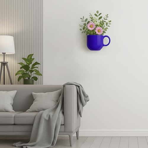 Image of QIMACPLUS Decorative Half Cup Wall Planter, Ceramic, Set of 2 Traditional Decorative Theme Gift to Love one Blue