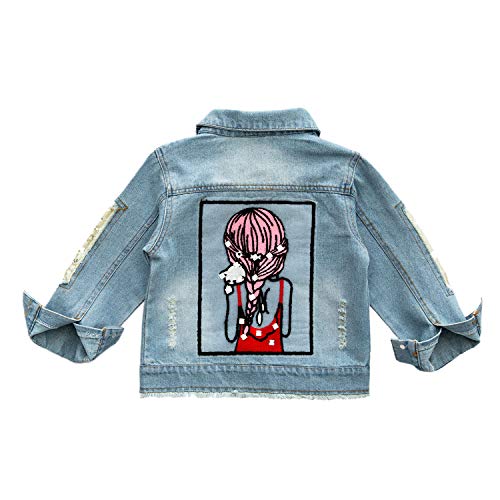 ANATA Embroidery Denim Jacket Sequin Denim Jacket Long Sleeve Denim Coat Children Casual Autumn Ripped Denim Jacket Coats Outwear Girl Embroidery 02 Size 5-6T