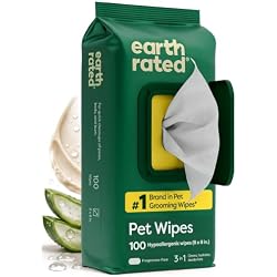 Earth Rated Dog Wipes for Paws & Butt, Deodorizing, Unscented, 100ct | Hypoallergenic, 3-in-1 Cleaning and Hydrating, for Grooming Paws, Body and Butt