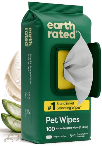 Earth Rated Dog Wipes for Paws & Butt, Deodorizing, Unscented, 100ct