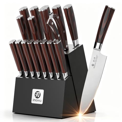 Image of imarku 18-Piece Japanese Santoku Stainless Steel Knife Set with Block
