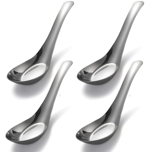 4 Stück Suppenlöffel SUS304 Edelstahl Löffel Suppenlöffel Set von 4 Abendessen Löffel für Ramen Pho Wonton Knödel Bouillon Dessert Getreide...