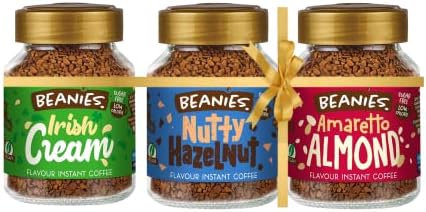 Beanies|Instant Flavoured Coffee |Irish Cream 50g, Nutty Hazelnut 50g, Amaretto Almond 50g|Low Calorie, Sugar Free|Pack of 3