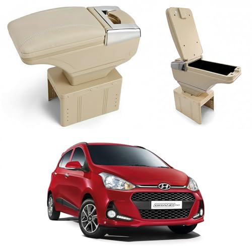 Image of Oshotto PU Leather AR-01 Car Armrest Console Box Compatible with Hyundai Grand i10 - Beige
