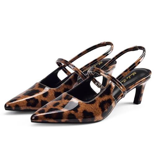 Image of Elisabet Tang Women's Kitten Heel Slingback Low Pumps 3 Inches Stiletto Pointed Closed Toe Elegant Dressy Bridal Wedding Party Shoes