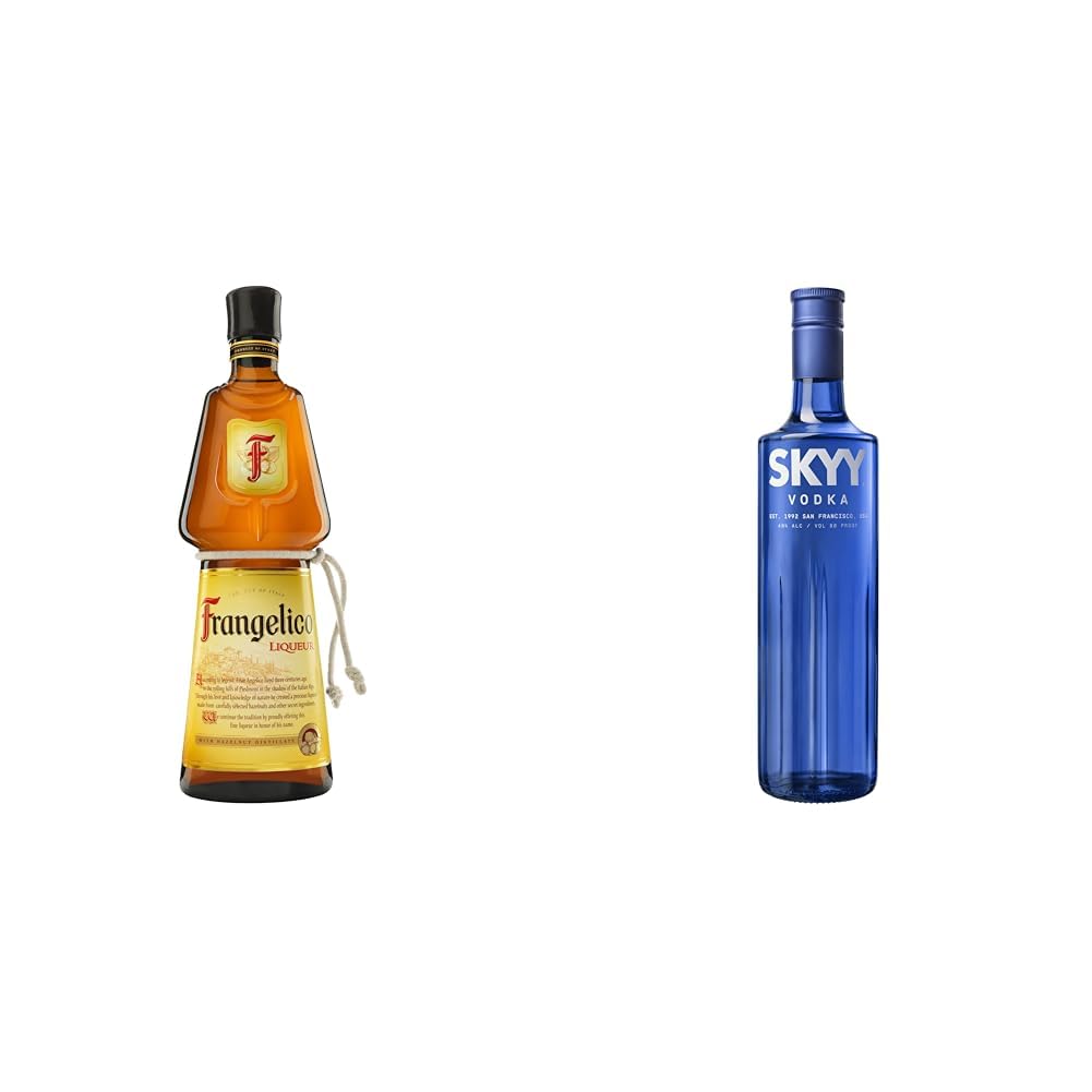 The Nutty Espresso Martini Bundle of Frangelico 70 cl, 20% ABV - Italian Hazelnut Liqueur + SKYY Vodka 70 cl, 40% ABV - Premium Quadruple Distilled American Vodka