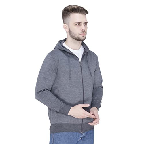 Image of Plain Zip Neck Hooded Winter Cotton Sweatshirt with Full Sleeves