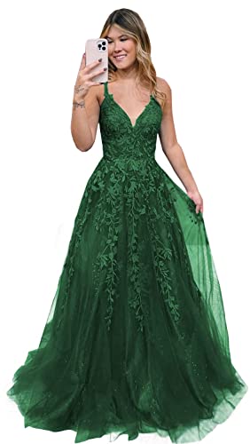 Robe de soirée en tulle pour femme col en V chic et longue