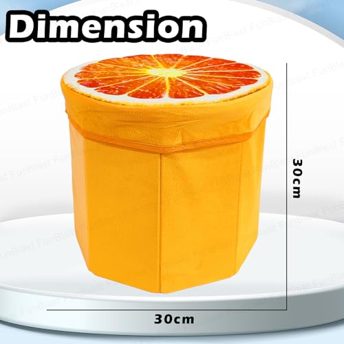 Image of FunBlast Cardboard Multi-Functional Folding Storage Ottoman Box Organizer Cum Stool with Seat Cushion, Storage Boxes for Toys for Kids, Storage Boxes for Clothes and Other Items for Home (Orange)