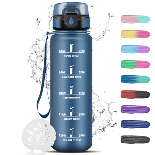 Bouteille d'eau de sport 1 litre, filtre, anti-fuite, large ouverture, boucle de transport, parfaite pour le sport, les voyages, l'école, le yoga, le fitness,...