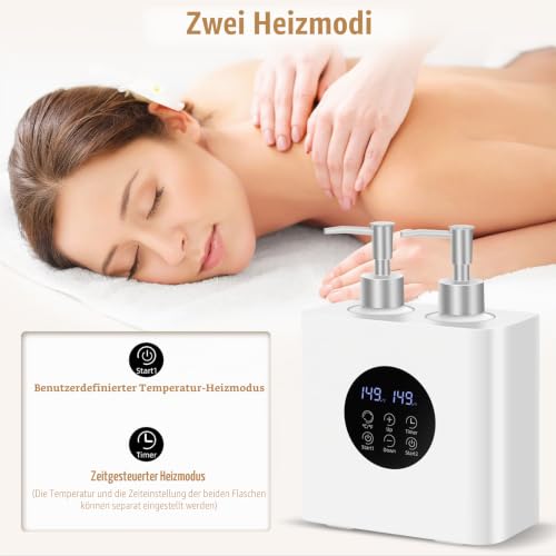 Massage Öl Wärmer für SPA, Körper Öle Heizung mit 4 Flaschen Dispenser, Professionelle Elektrische Lotion Digital Heizer für Salon Zu Hause, Einstellbare Konstante Temperatur