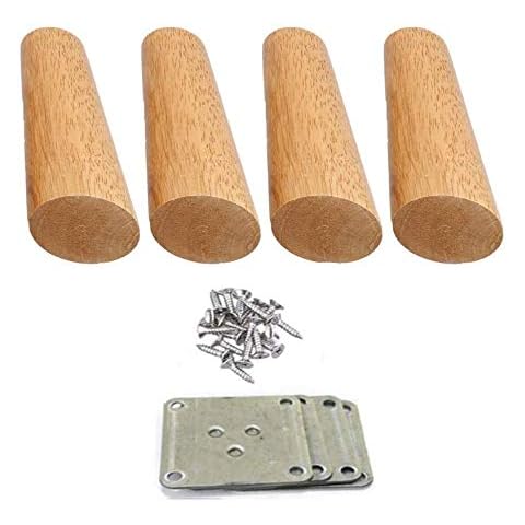 Set of 4 Wood Furniture Legs 4.72inches Solid Wood Color Oblique Tapered Furniture Replacement Feet with Mounting Plates & Screws for Sofa TV Cabinet Bed Dining Table Legs Cover
