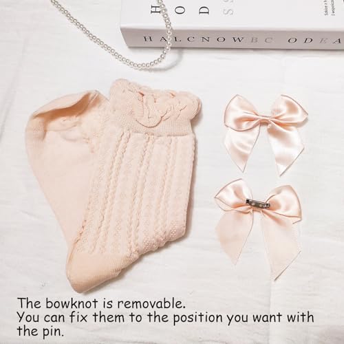 Starella 5 Pairs Women's Ruffle Frilly Socks Coquette Bow Lolita Preppy Crew Dress Sock for Girls2