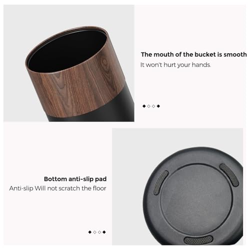 Image of 3.1GAL Modern Metal Waste Bin with Realistic Wood Texture,Built-in Bag Holder,Open-Top Trash Bin for Bathroom,Home,Office,Living Room (3.1gal Round)