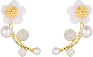 Imitation Shell & Imitation Pearl Floral Ear Climbers (Gold)