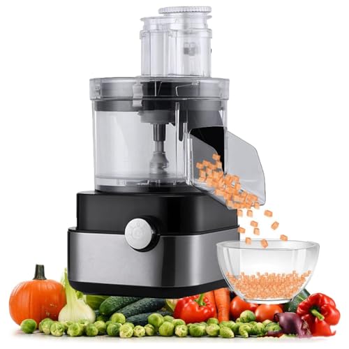 Cortador eléctrico de verduras – Rejilla de 5 cubos, cuchillas reemplazables para picar, triturar y rebanar, ideal para la preparación de papas fritas y patatas fritas
