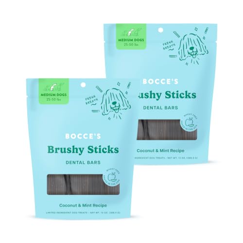 Bocce's Bakery Brushy Sticks Dog Dental Treats, Medium Breeds (2 Pack)