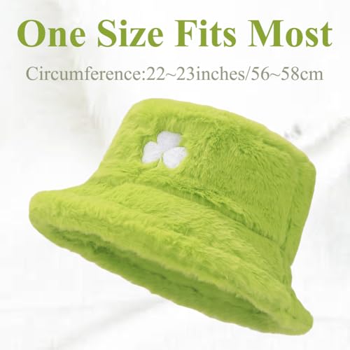 Image of Bucket Hat Women Furry Fuzzy Bucket Hats for Ladies, Winter Warm Fluffy Plush Faux Fur Hat for Women