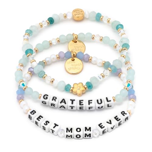 Mother’s Day Bundle Charm Bracelets, The Original Word Bracelet, Made with Colorful Beads, Plated Brass Charms and Hardware, Handcrafted Design & Positive Message, Size XS