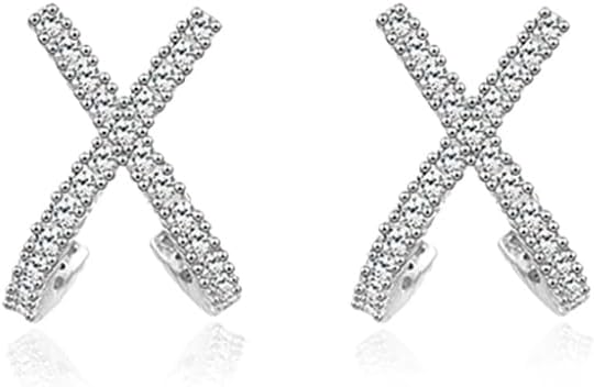 Reffeer Solid 925 Sterling Silver CZ Cuff Piercing Stud Earrings Wraps for Women Teens X Criss Cross Cuff Earrings Huggie Hoops