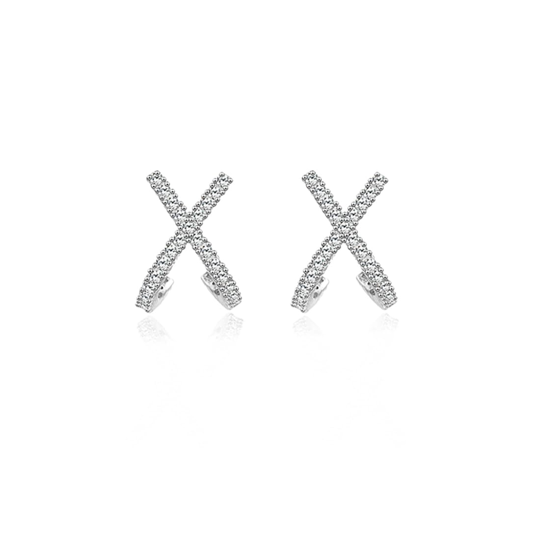 Reffeer Massive 925 Sterling Silber CZ Manschette Piercing Ohrstecker Wraps für Frauen Mädchen X Criss Cross Manschettenohrringe Huggie Hoops