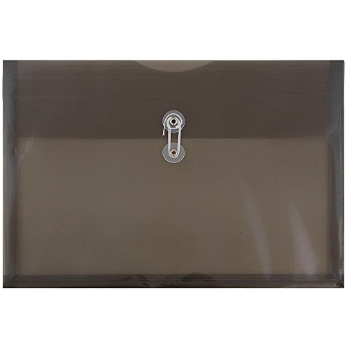JAM PAPER Plastic Envelopes with Button & String Tie Closure - Legal Booklet - 9 3/4 x 14 1/2 - Smoke Gray - 12/Pack