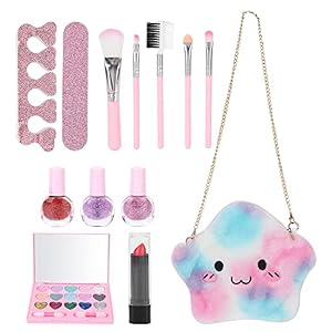 Kit de maquillaje para niños para niñas, juguete de maquillaje lavable con esmalte de uñas, lápiz labial, sombra de ojos…