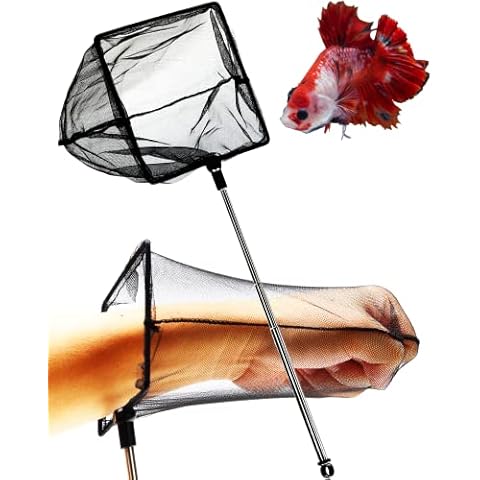 Aquarium Betta Fish Net Protect Delicate Fin, Soft Fine Deep Mesh Scooper w/Sturdy Extendable 7~14 Inch Stainless Steel Long Handle for Shrimp Fish Tank Small Pond & Pool (6 Inch Aquarium net) Cover