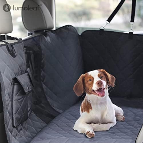 LumoLeaf Dog Car Seat Cover Waterproof, Dog Hammock for Back Seat Covers with Mesh Window & Side Flaps &Storage Pocket, Nonslip Scratch Proof Pet Travel Protector Fits All Cars Trucks SUVs (Grey)