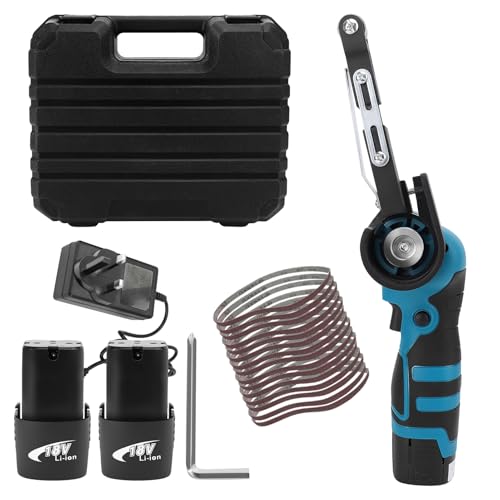 WODHMIEY Cordless Belt Sander 16.8V Electric File with 2 Batteries & 15 Sanding Belts 801000 Grits Adjustable Angle Powerful Motor for Wood Metal DIY Furniture Car Parts Detail Grinding in Blow Case