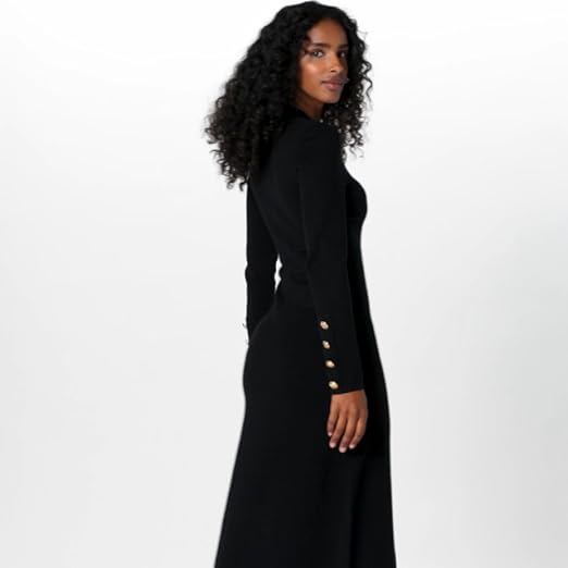 slim fit dress slacks Remia Turtleneck Gold Button Sweater Dress: Marsala main image 1