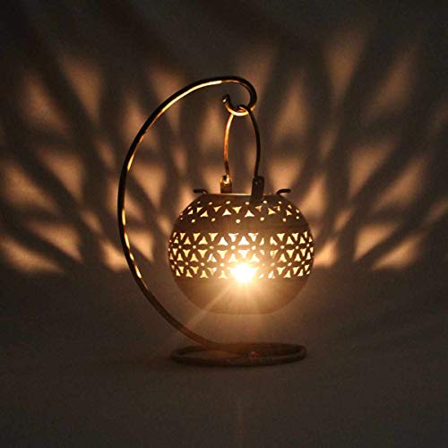 Handicrafts Paradise Antique Cut Work Hanging Tea Light Showpiece Gift Item for Home D&eacute;cor in Wrought Iron - 10 inches