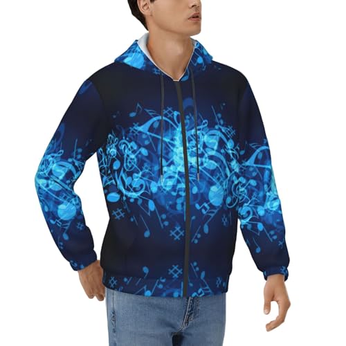 Sweat à capuche décontracté homme bleu manches longues musique