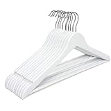 Artillen Holz-Kleiderbügel aus Holz, 10 Stück, 44,5 cm, Kleiderbügel aus Holz, mit Schulterkerben, Hosenstange, 360° drehbarer Haken (weiß)