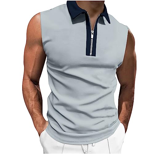 Half Zip Polos Shirts for Men UK Clearance Sleeveless Polos Shirt Contrast Color Vests Patchwork Casual Tank Top Turn-Down Collar Slim Fit Gym Running Vests T Shirts