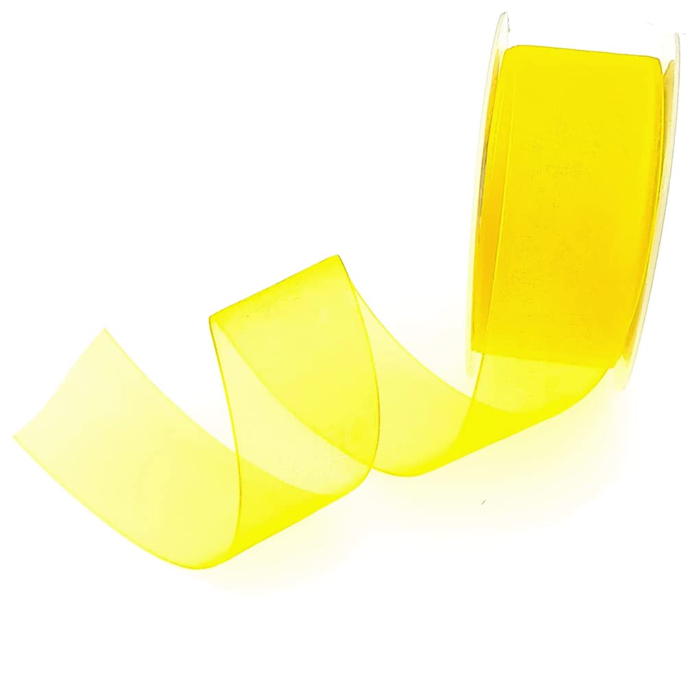 25m Yellow 40mm Wide Woven Edge Organza Ribbon | For Crafts