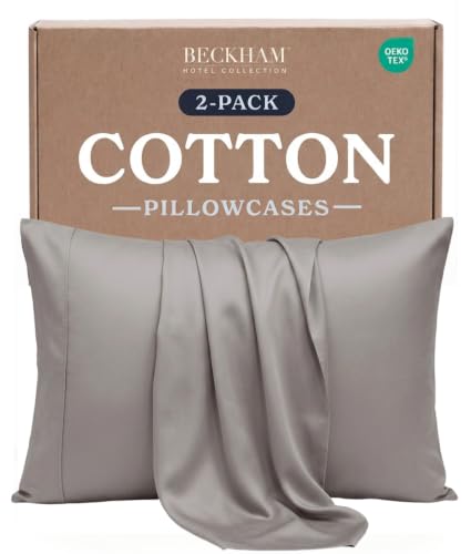Image of Beckham Hotel Collection King Pillow Cases Set of 2, Cool Touch Sateen Pillowcases, 500TC Cotton, Silky Smooth & Soft, Open End, Light Gray
