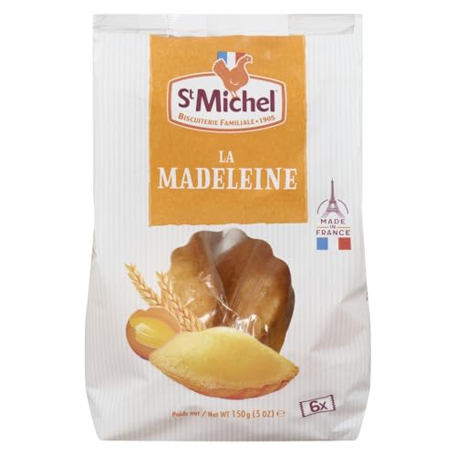 St Michel Traditional French Madeleines, 150g (6 Individual Packs x 25g) – Moist & Buttery Shell-Shaped Sponge Cakes, Baked with Free-Range Eggs, No Palm Oil
