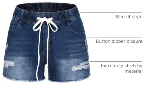 Image of THUNDER STAR Women Mid Rise Ripped Stretchy Jeans Shorts Frayed Raw Hem Casual Denim Shorts