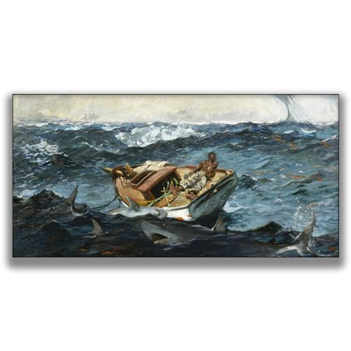 Winslow Homer Canvas Wall Art The Gulf Stream Poster - Vintage Classic Ocean Broken Ship Painting Print Modern Home Decor Suitable for Bedroom Living Room Office Wall Decor Unframed(12x24in/30x60cm)