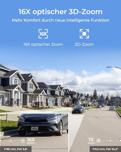 Reolink Smart 4K/8MP UHD PTZ Dome Überwachungskamera Aussen mit revolutionären 16X optischem 3D-Zoom, Farbnachtsicht, Personen-/Fahrzeug-/Tiererkennung, Zwei-Wege-Audio, 24/7 Aufzeichnung, RLC-823S2 – Bild 5